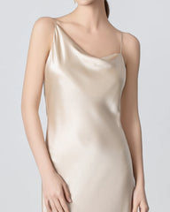 Slit Cowl Neck Midi Cami Silk Dress Champagne