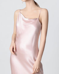 Slit Cowl Neck Midi Cami Silk Dress Rose Pink
