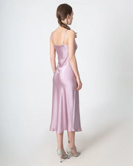 Slit Cowl Neck Midi Silk Dress Mauve