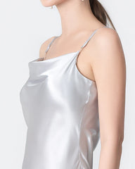 Slit Cowl Neck Midi Silk Dress Grey