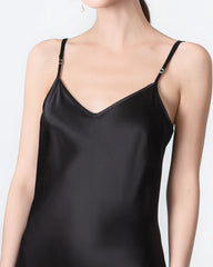 Slit V-neck Maxi Silk Dress Black