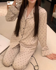 Small Polka Dot Long Sleeve Silk Pajama Set