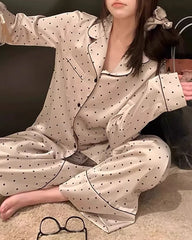 Small Polka Dot Long Sleeve Silk Pajama Set