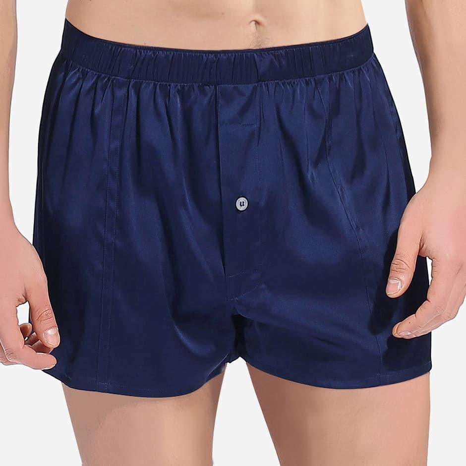 Soft Comfy Fitted Draping Silk Boxer for Men Navy