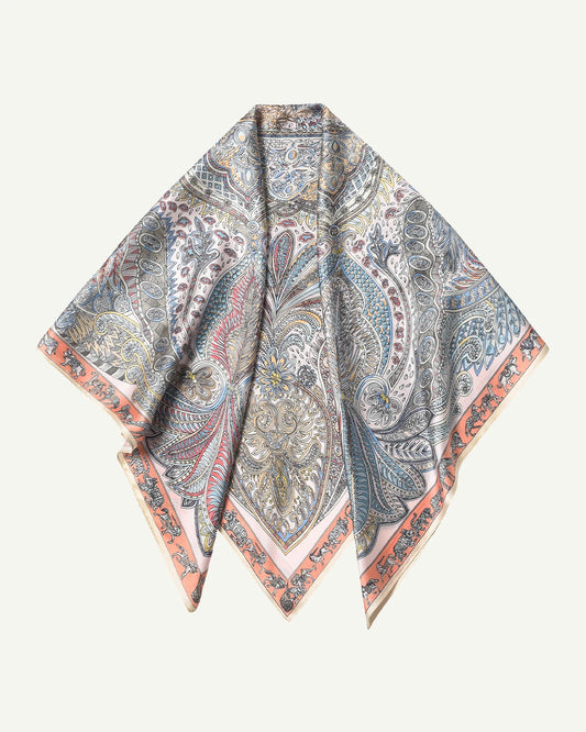 Soft Multicolor Paisley Feather Silk Scarf