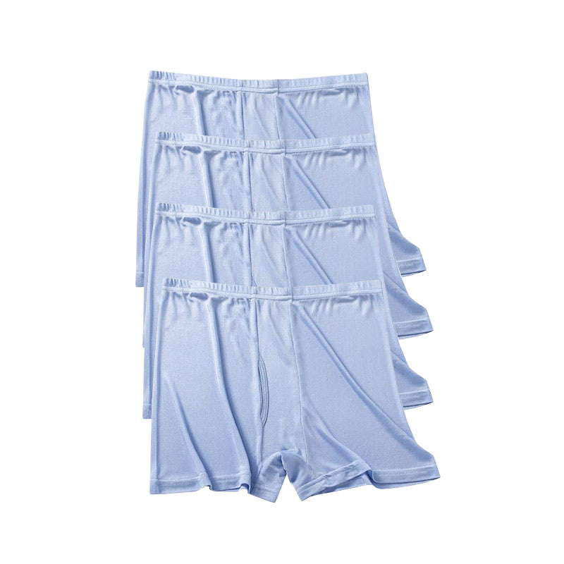 Soft Silk Knitted Boxer Shorts 4Pcs for Men Blue