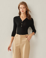 Pullover Black Cashmere V-Neck Sweater