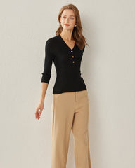 Pullover Black Cashmere V-Neck Sweater