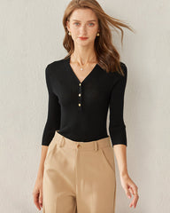 Pullover Black Cashmere V-Neck Sweater