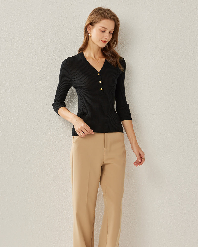 Pullover Black Cashmere V-Neck Sweater