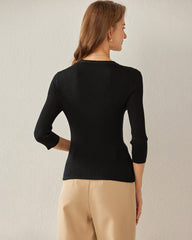 Pullover Black Cashmere V-Neck Sweater