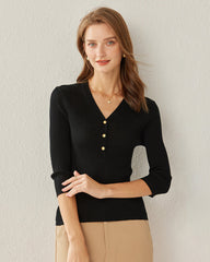 Pullover Black Cashmere V-Neck Sweater