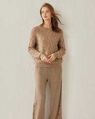 Solid Color Crew Neck Luxe Cashmere Sweater