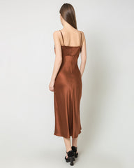 Solid Color Silk Satin Slip Long Dress Brown