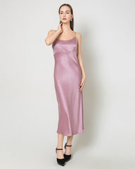 Solid Color Silk Satin Slip Long Dress Mauve