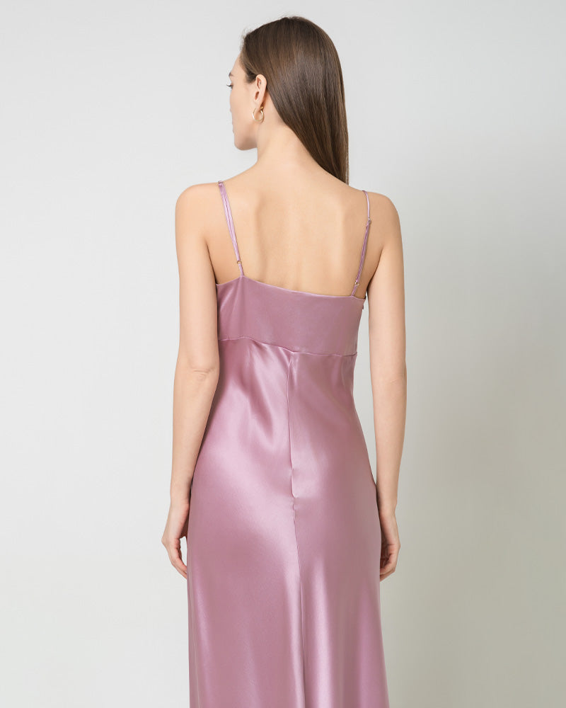 Solid Color Silk Satin Slip Long Dress Mauve