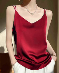 Spaghetti Strap Cross Back Silk Camisole