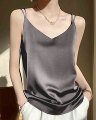 Spaghetti Strap Cross Back Silk Camisole