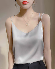 Spaghetti Strap Cross Back Silk Camisole