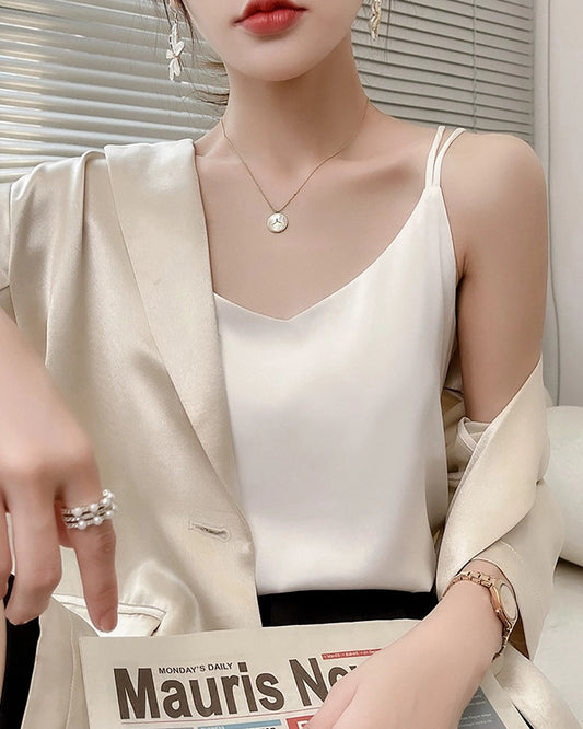 Spaghetti Strap Cross Back Silk Camisole