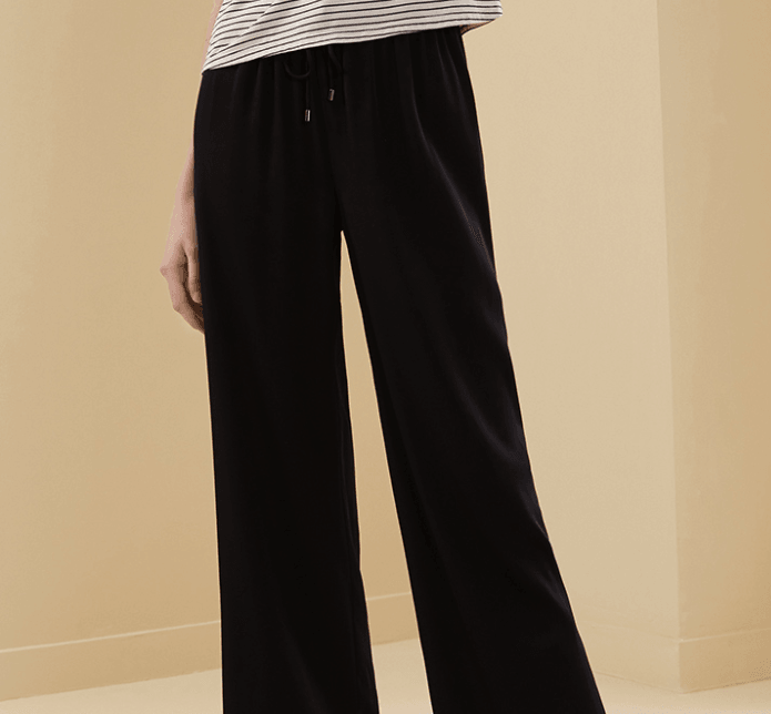 Straight Pendant Wide Leg Silk Pajama Pants Black