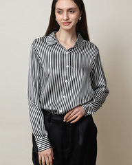 Stripe Silk Blouse for Women Black