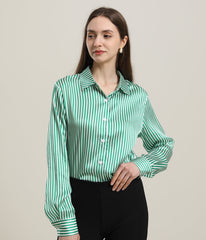 Stripe Silk Blouse for Women Green
