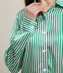 Stripe Silk Blouse for Women Green