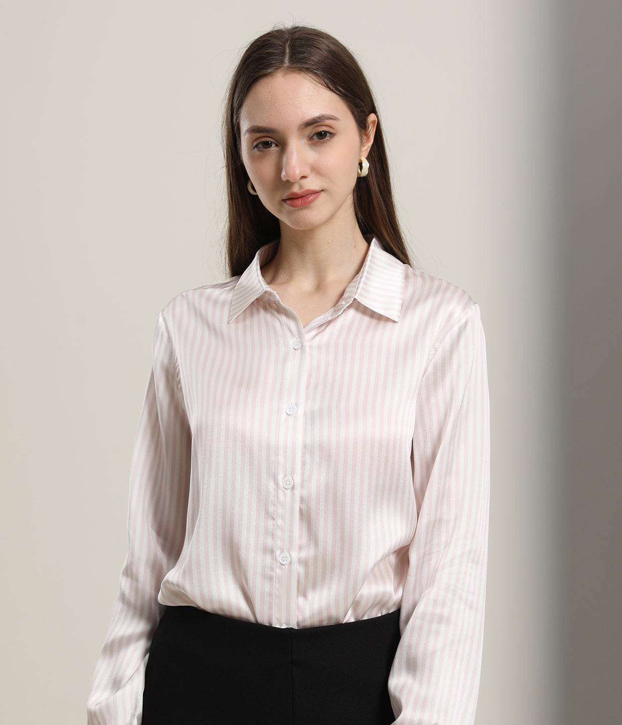 Stripe Silk Blouse for Women Pink