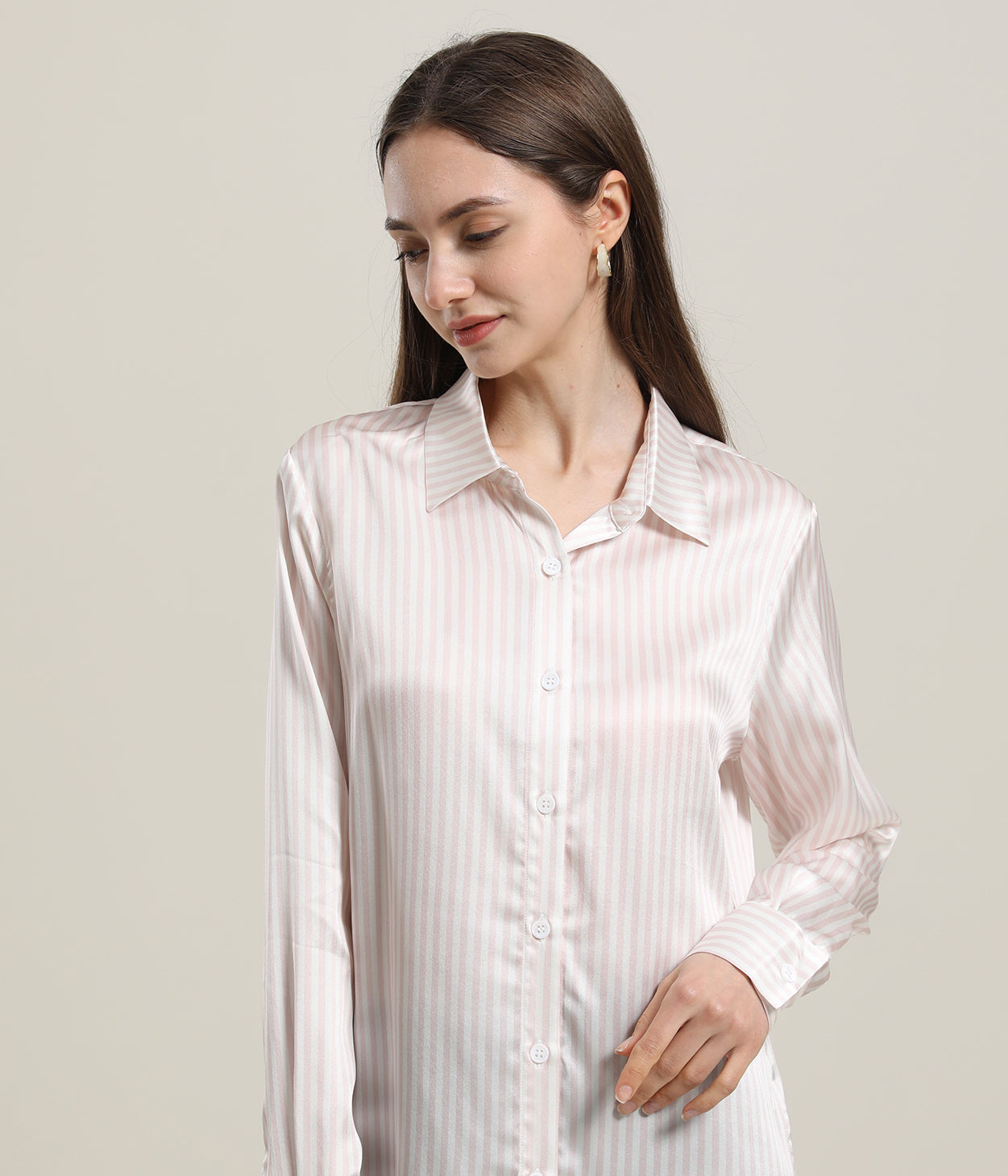 Stripe Silk Blouse for Women Pink