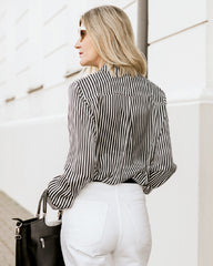 Stripe Silk Blouse for Women Black