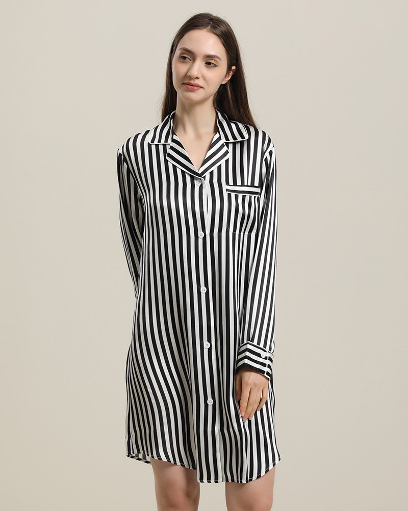 Stripe Silk Nightshirt Sleepwear Black
