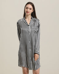 Stripe Silk Nightshirt Sleepwear Black