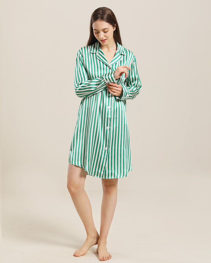 Stripe Silk Nightshirt Sleepwear Green