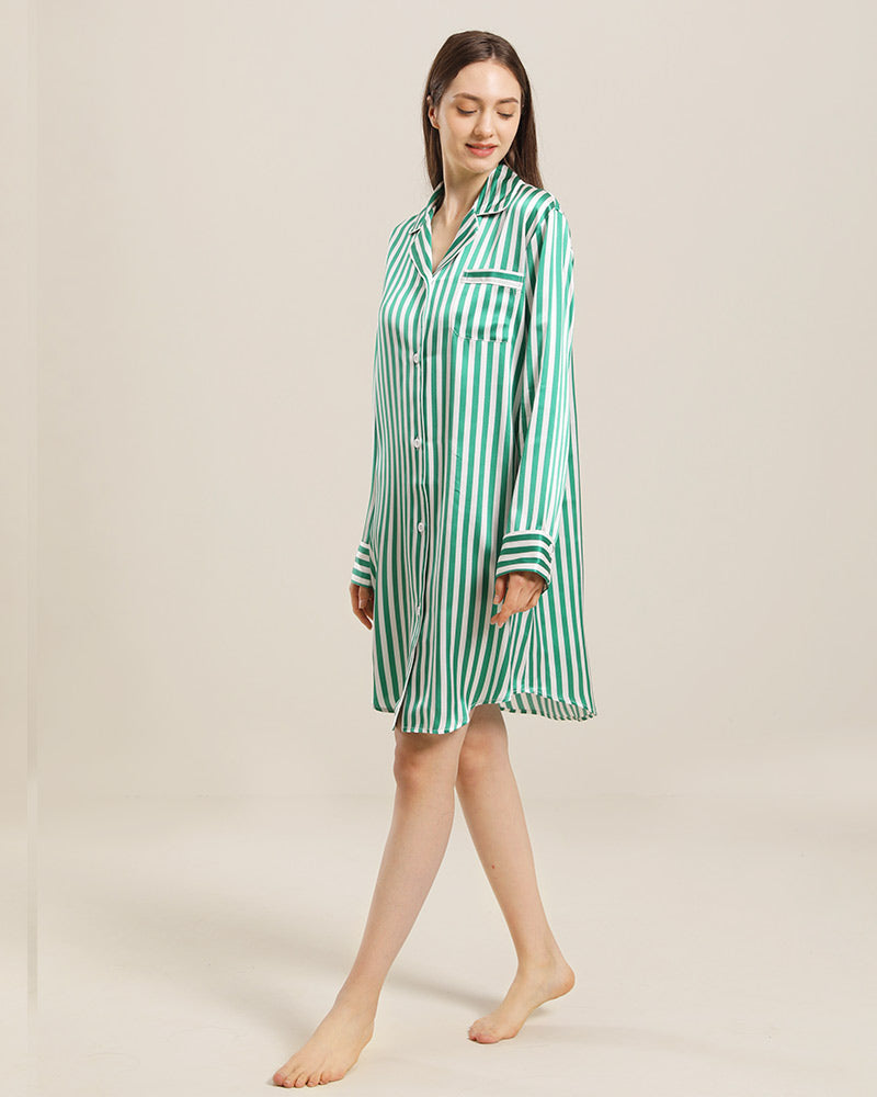 Stripe Silk Nightshirt Sleepwear Green