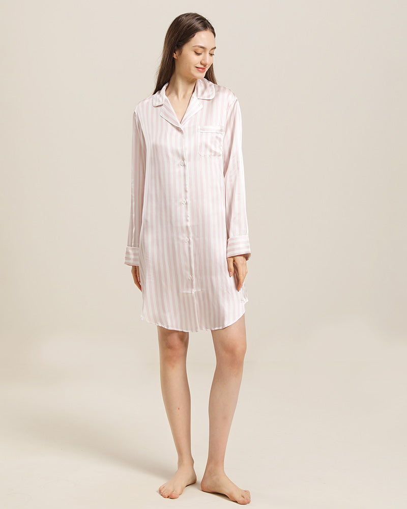 Stripe Silk Nightshirt Sleepwear Pink