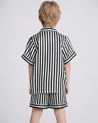 Short Stripe Pajamas Set Kid's Silk Nightwear