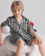 Short Stripe Pajamas Set Kid's Silk Nightwear