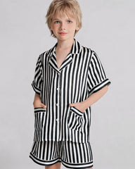 Short Stripe Pajamas Set Kid's Silk Nightwear