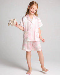 Short Stripe Pajamas Set Kid's Silk Nightwear