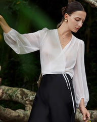 Surplice Neck Wrap Silk Blouse