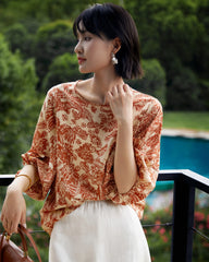 Terracotta Paisley Print Silk Blouse