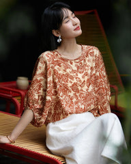 Terracotta Paisley Print Silk Blouse