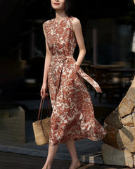 Terracotta Paisley Print Silk Dress