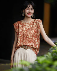 Terracotta Paisley Print Silk Tank