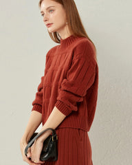 Textured Mock Neck Cashmere Sweater Dark Red