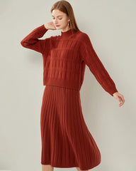Textured Mock Neck Cashmere Sweater Dark Red