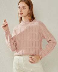 Textured Mock Neck Cashmere Sweater Pink