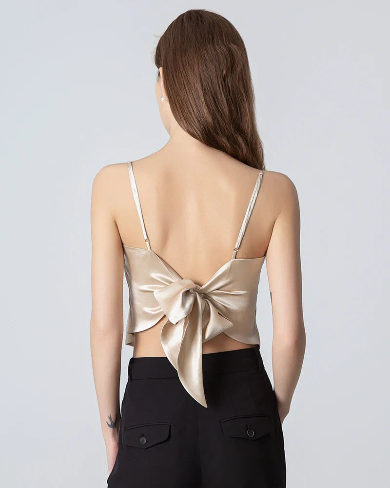 Tie Back Square Neck Silk Camisole Champagne