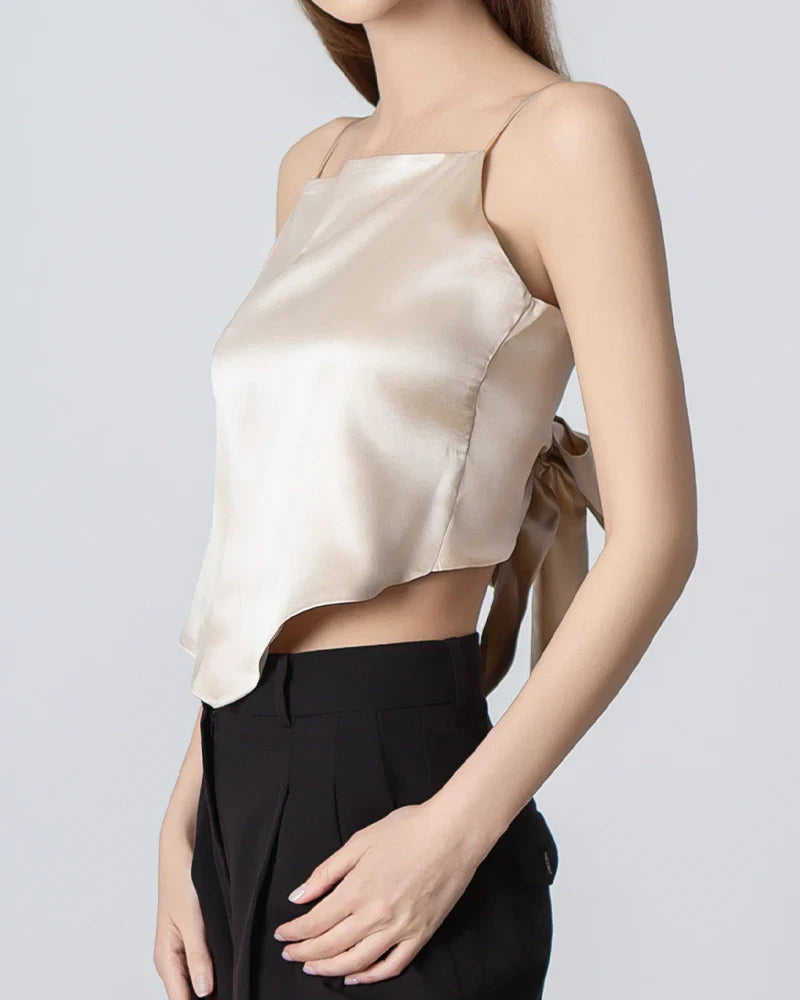 Tie Back Square Neck Silk Camisole Champagne